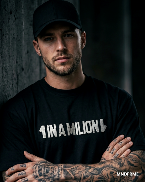 [Black] 1 in a Million black graphic tee — Mndfrme limited drop