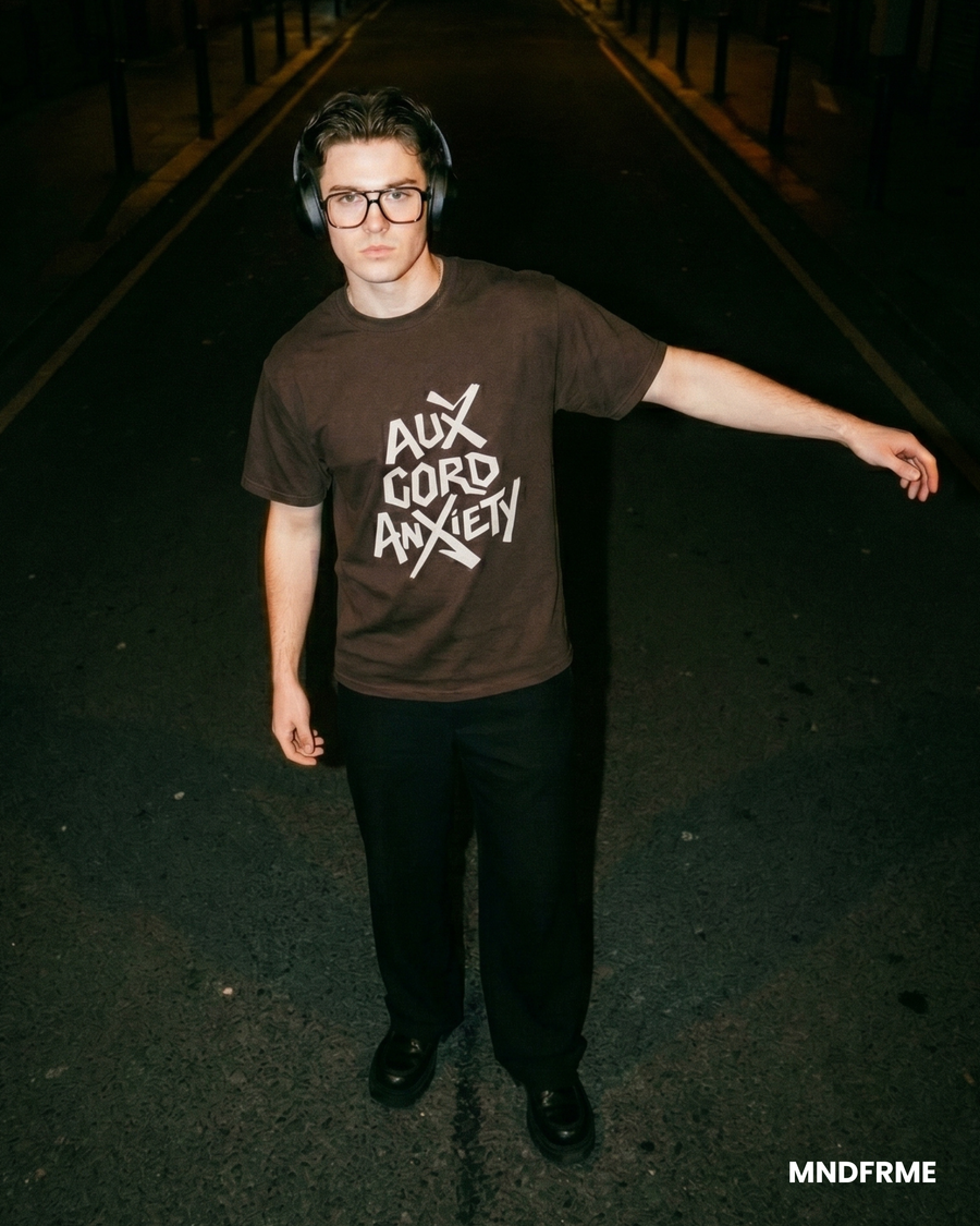 [Dark Chocolate] Aux Cord Anxiety brown graphic tee — Mndfrme limited drop