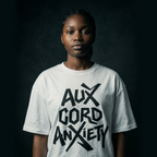 [White] Aux Cord Anxiety tee front view — Mndfrme