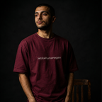 [Maroon] letsbehumanagain tee three-quarter view — Mndfrme
